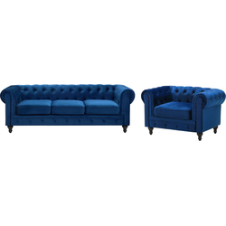 Beliani CHESTERFIELD - Zitgroep-Blauw-Fluweel