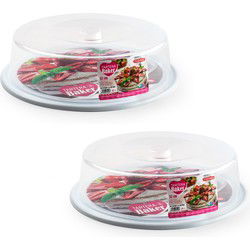 PlasticForte Taart bewaardoos - 2x stuks - rond - wit - D32 x H9,5 cm - Taartplateaus