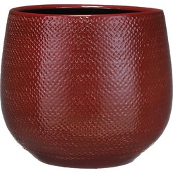 Mica Decorations Bloempot - rood- ribbel - keramiek - 25 x 20 cm - Plantenpotten