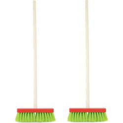 Kinderbezem - 2x - Groen - Houten Steel - 80 cm - Kinderspeelgoed - Bezem