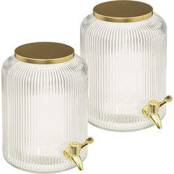 2x Stuks - glazen drank dispenser 5 liter met gouden metalen kraantje - Drankdispensers