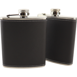 HIXA Heupfles - 2 Stuks - Flacon - Veldfles - RVS - Drinkfles - Platvink - 200ml - Leder - Zwart