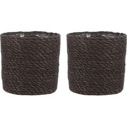 2x stuks naturel grijs rotan planten pot mand van gedraaid jute/riet H14 en D14 cm - Plantenpotten