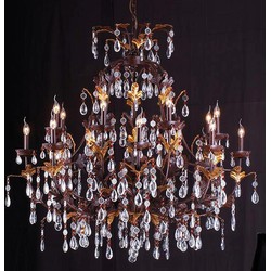 LumiLamp Kroonluchter  Ø 135x125/180 cm  Goudkleurig Bruin Ijzer Glas Hanglamp
