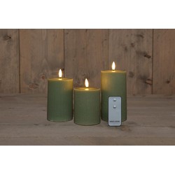 B.O. 3Pcs 3D Wick Jade Green Ribbel Candle 7,5X1012,515 cm