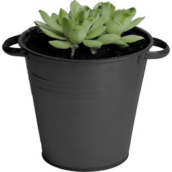 Mega Collections plantenpot/bloempot Farmer - zink - zwart - D26 X H24 cm - IJzeren emmer / teil