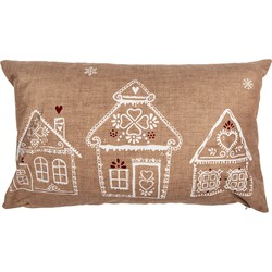 Clayre & Eef Kussenhoes 30x50 cm Bruin Polyester Gingerbread house Sierkussenhoes