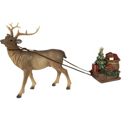 Clayre & Eef Beeld Hert 30x9x20 cm Bruin Polyresin Kerstdecoratie