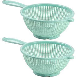 Plasticforte Keuken vergiet/zeef - 2x - kunststof -A Dia 24 cm x Hoogte 11 cm - mintgroen - Vergieten