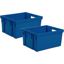 8x stuks kunststof opbergkratten stapelbaar donkerblauw L44 x B35 x H24 cm - Opbergbox