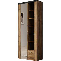 Meubella - Schoenenkast Linford - Donker eiken - 80 cm - Met spiegel
