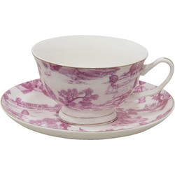 Clayre & Eef Kop en schotel  250 ml Roze Porselein Servies