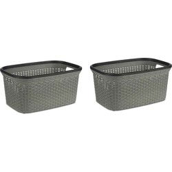 Kipit Wasmand van rotan gevlochten - 2x - grijs - kunststof - 36 liter - 53 x 36 x 25 cm - Wasmanden