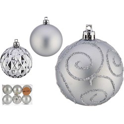 Krist+ kerstballen - 6x - 7 cm- zilver - kunststof - gedecoreerd - Kerstbal