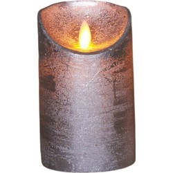 Batterijverlichting kaars wax rustiek met bewegende vlam zilver 12.5 cm