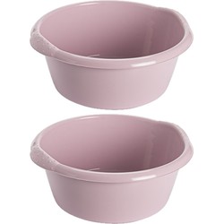 2x stuks kunststof teiltje/afwasbak rond 25 liter zacht roze - Afwasbak