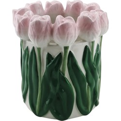 Vase- Tulips- Dolomite- Light Pink/ Green-15x15x14cm