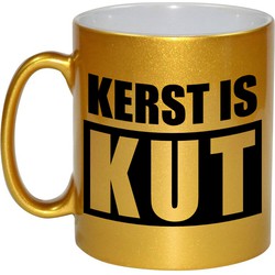 Kerst is kut cadeau gouden mok/beker Kerstmis 330 ml - Bekers