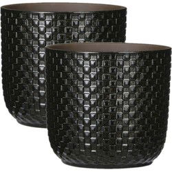 Mica Decorations Plantenpot - 2x - keramiek - zwart - D17 x H16 cm - Plantenpotten