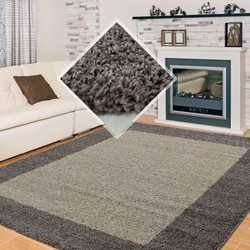 Tapijtenloods Basic Shaggy Kader vloerkleed Taupe Hoogpolig- 200x290 CM