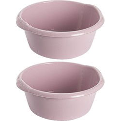 2x stuks kunststof teiltje/afwasbak rond 6 liter zacht roze - Afwasbak