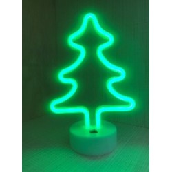 Groenovatie LED Neon Tafellamp "Kerstboom", Op Batterijen en USB, 18x10x27cm, Groen