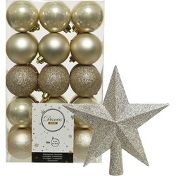 30x stuks kunststof kerstballen 6 cm inclusief ster piek champagne - Kerstbal