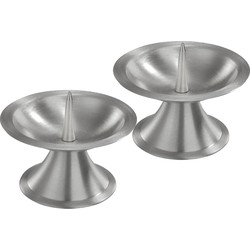 Luxe kaarsenhouder voor stompkaarsen - 2x - zilver - metaal - kaars kandelaars