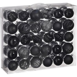 House of Seasons Plastic Kerstballen Set - 60 Stuks - Ø7 cm - Zwart