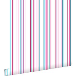 ESTAhome behang strepen roze en turquoise - 53 cm x 10,05 m - 115725