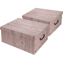 Set van 2x stuks opbergdoos/opberg box van karton met hout print bruin 37 x 30 x 16 cm - Opbergbox