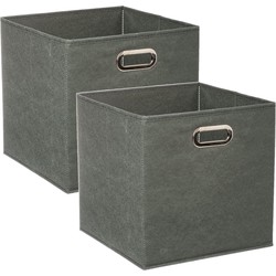 Set van 2x stuks opbergmand/kastmand 29 liter grijsgroen linnen 31 x 31 x 31 cm - Opbergmanden