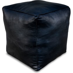 Vierkante leren Poef -zwart - Handgemaakt - Gevuld geleverd - Poufs&Pillows