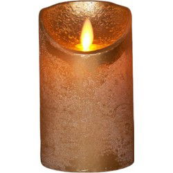 Batterijverlichting kaars wax rustiek met bewegende vlam goud 12.5 cm
