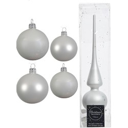 Glazen kerstballen pakket winter wit glans/mat 38x stuks 4 en 6 cm met piek mat - Kerstbal