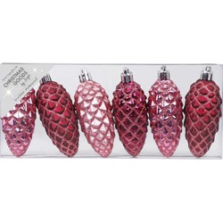 6x stuks kunststof kersthangers dennenappels roze 9 cm kerstornamenten - Kersthangers