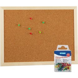 Prikbord/memobord naturel kurk met punaises 40 x 30 cm - Prikborden