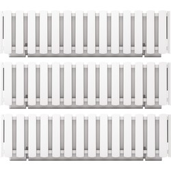 Plantenbak/bloembak Fence look - 3x stuks - kunststof - parel wit - 58 x 18 x 16 cm - Plantenpotten