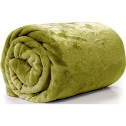 Enzo Fleece deken/plaid - mos groen - polyester - 130 x 180 cm - Plaids