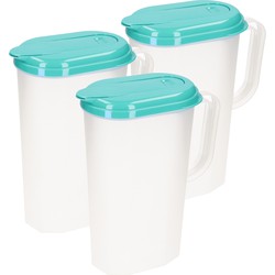 Plasticforte Waterkan met deksel - 3x - 2L - turquoise - kunststof - Schenkkannen
