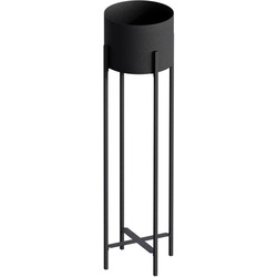 Cilindervormige bloempot op poten van zwart metaal H78 cm