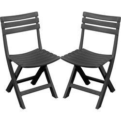 Sunnydays Klapstoel voor buiten/binnen - 2x - donkergrijs - 41 x 79 cm - stevig kunststof - Bijzet stoelen - Klapstoelen
