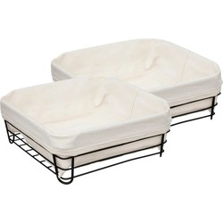 Set van 2x stuks 5Five - Broodmand Bistro - metaal/stof - zwart/creme wit - 25 x 10 cm - broodmand