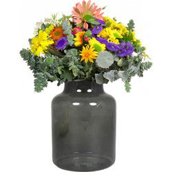 Bela Arte Bloemenvaas Milan - transparant smoke grijs glas - D15xH20 cm - melkbus vaas met smalle hals - Vazen