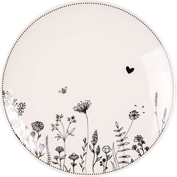 Clayre & Eef Dinerbord  Ø 26 cm Beige Zwart Porselein Bloemen Eetbord