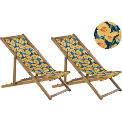 ANZIO  - Strandstoel set van 2 - Lichthout/Geel/Bloemen - Polyester
