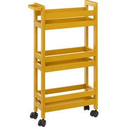 5Five Keuken of badkamer trolley 3-laags - geel - D15 x B40 x H75 cm - mdf hout - met wielen - Opberg trolley