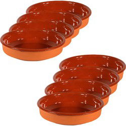 8x Terracotta tapas bakjes/schaaltjes 18 cm en 16 cm - Snack en tapasschalen