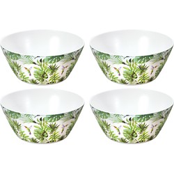 4x Tropische print fruitschalen/saladeschalen 25 cm - Serveerschalen