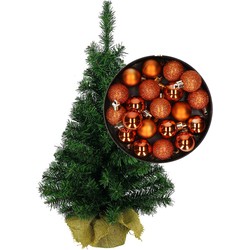 Mini kerstboom/kunst kerstboom H75 cm inclusief kerstballen oranje - Kunstkerstboom
